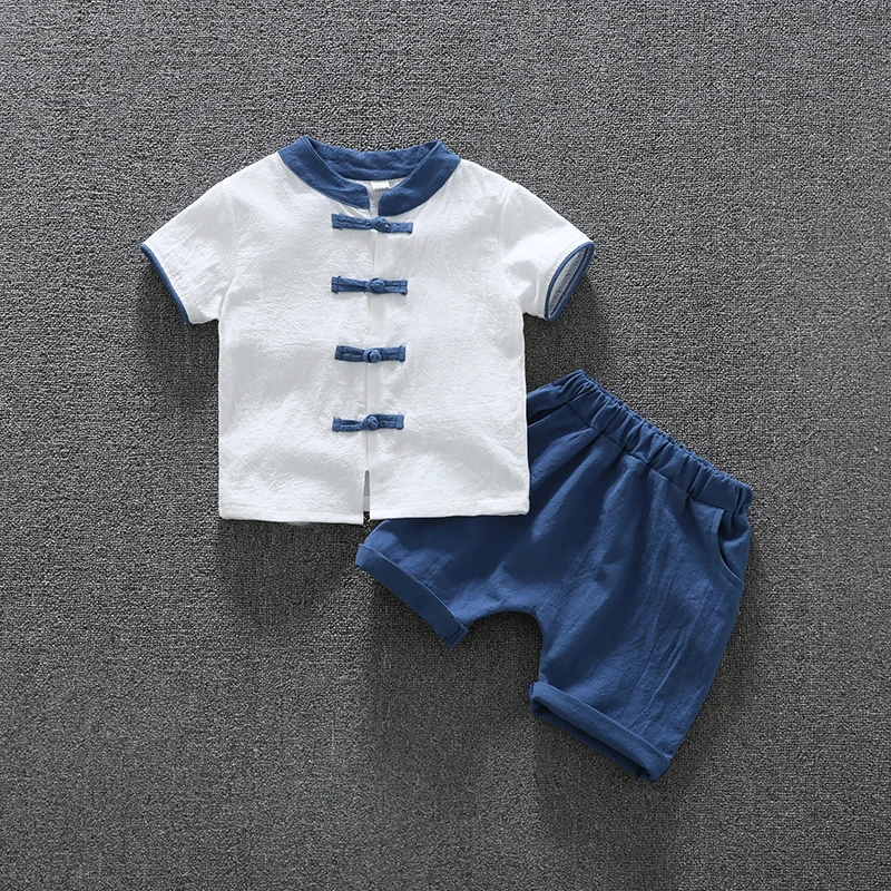 Boys dinastia china hanfu baby cotton linen wholesale children 2pcs outfit retro vintage chinese modern style clothing | Детская одежда