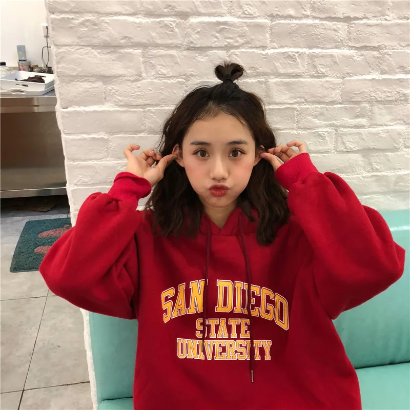 Женские толстовки с капюшоном, свободные, с буквенным принтом, Kawaii, Harajuku, подходят ко всему, с большими карманами, Корейская Студенческая мягкая верхняя одежда, женские повседневные женские свитшоты