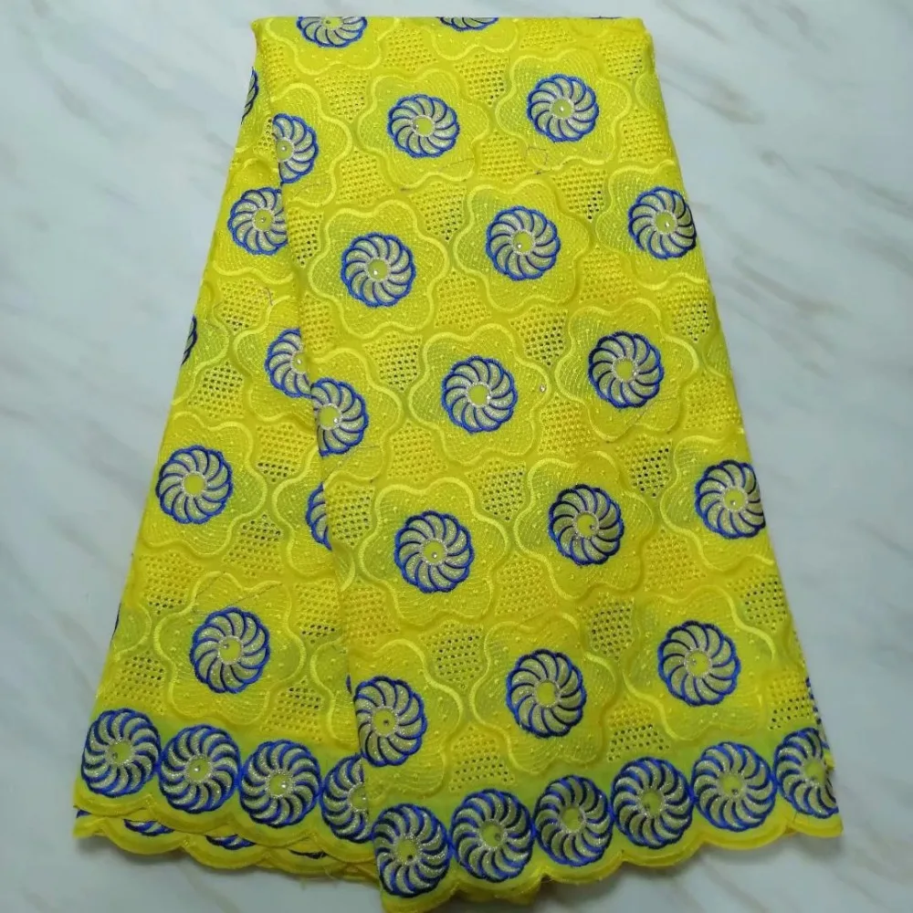 Красивые круги вышитые хлопковые ткани цветы с Стразы 5 ярдов/партия tissu africain brode