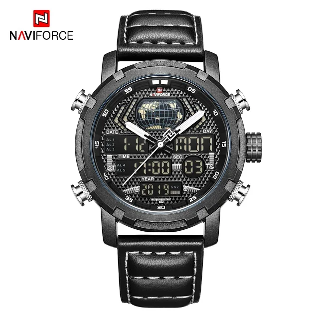 NAVIFORCE водонепроницаемые мужские военные спортивные часы, мужские роскошные брендовые аналоговые цифровые кварцевые часы, мужские часы с двойным дисплеем - Цвет: Black White