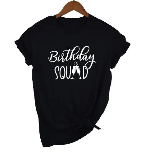 black tee Squad text Футболка с надписью «queen Birthday Squad», стильная футболка с надписью «queen Birthday», подарок для девочек - Цвет: black tee Squad text
