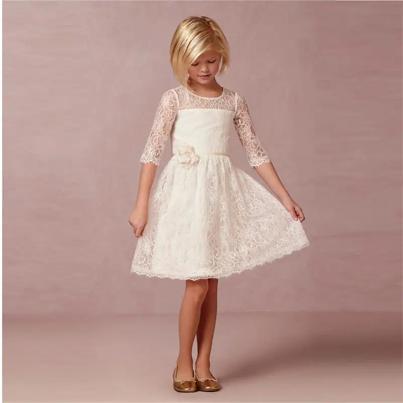 WF1006 Бесплатная Доставка Пляж Слоновой Кости Кружева Цветок Девочки Платья 2016 С