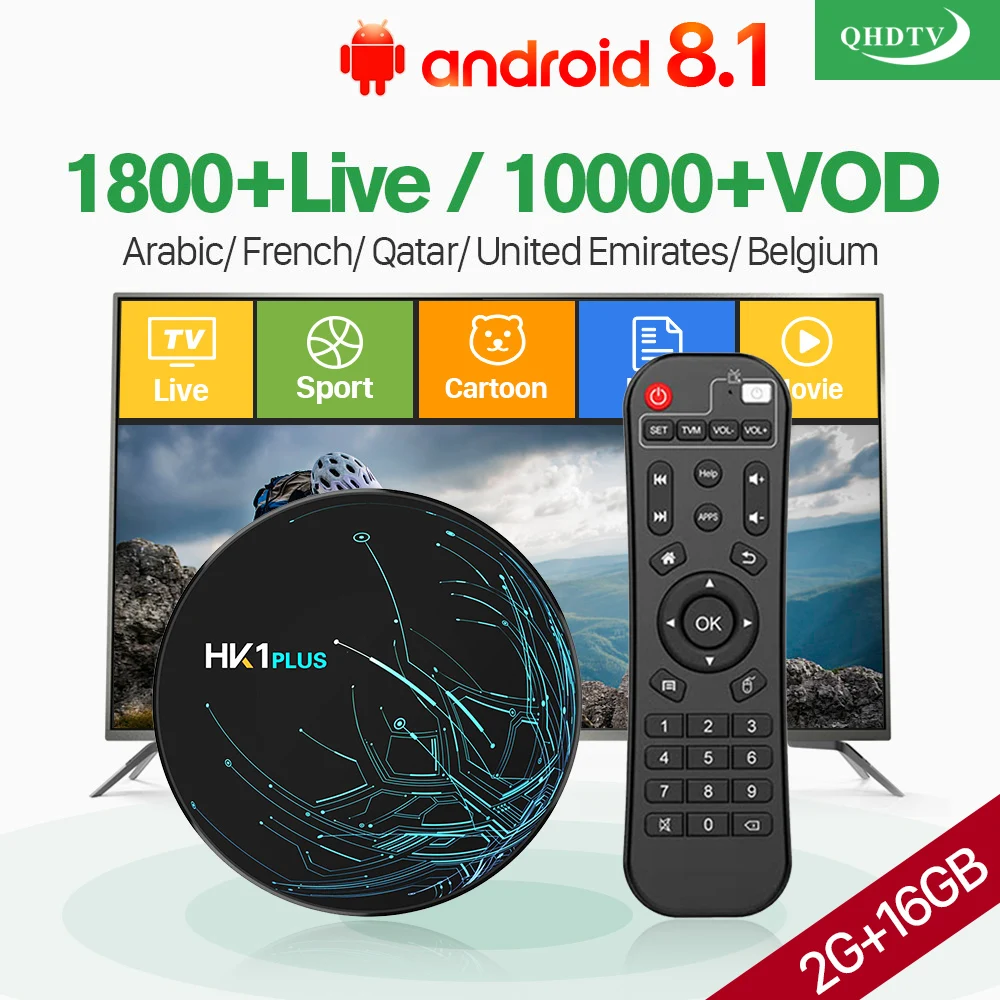 HK1PLUS IPTV арабский Франция QHDTV Android 8,1 с 1 годовым кодом IPTV подписка 2G 16G IPTV Italia Великобритания Бельгия голландский арабский ящик