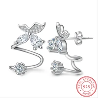 925 sterling silver butterfly shiny cz zirconia stud earrings for women pendientes oorbellen boucle doreille gift s e333