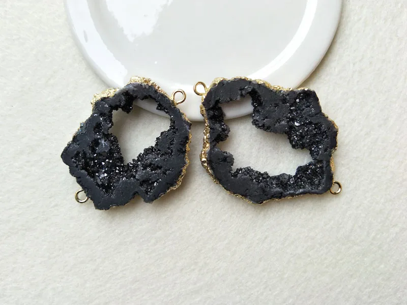 10 шт. натуральный золотой цвет Агата e фрагмент жеоды коннектор двойной капель