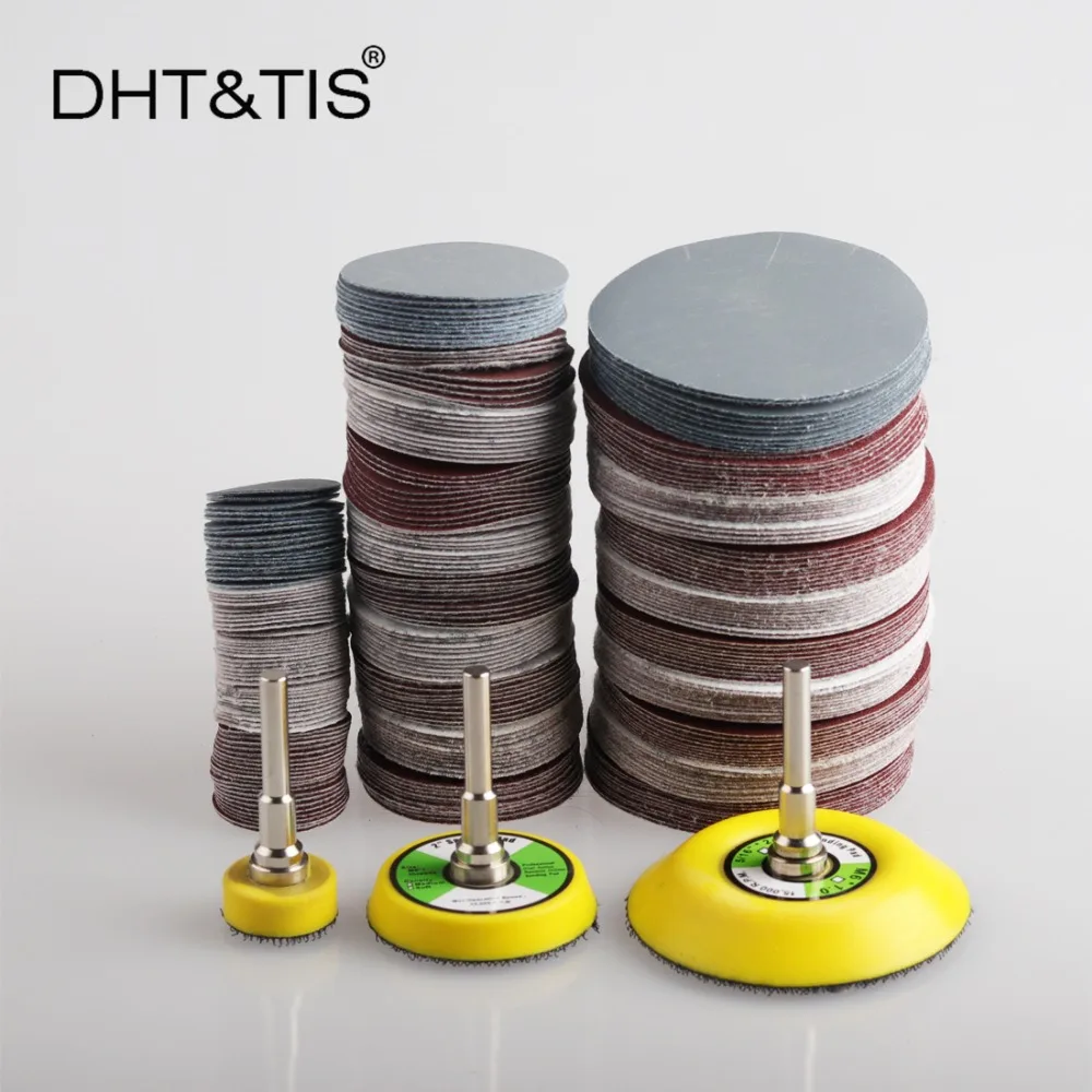 DHT& TIS 100 штук от 1 до 3 дюймов шлифовальный диск Круглый абразивный сухой наждачной бумаги+ 1 шт 6 мм хвостовик Задняя накладка(Выберите размер