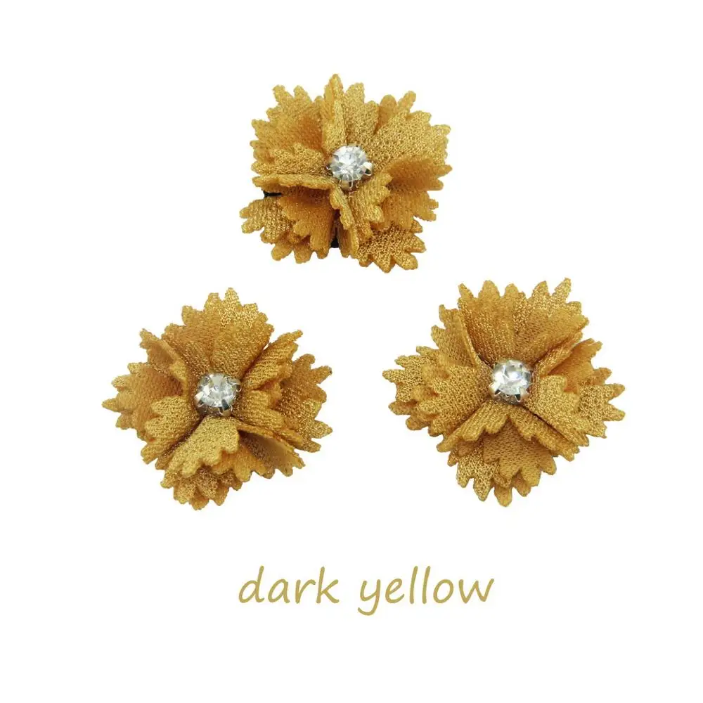 dark yellow 12 шт./пакет 3 см Искусственный цветок ручной работы с изделия ручной работы со стразами ткань цветок женская одежда шарф DIY принадлежности украшения - Цвет: dark yellow