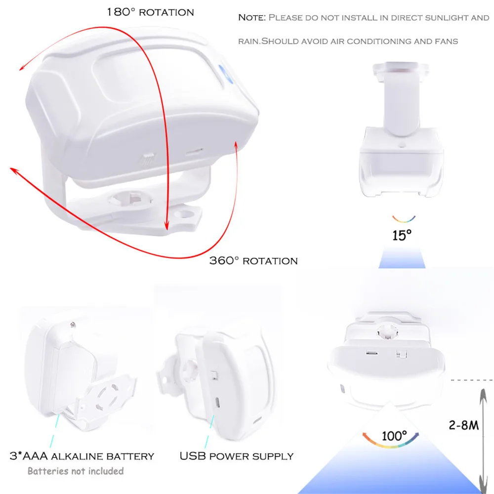 

SMATRUL Wireless Doorbell Welcome IR Infrared motion sensor Alarm range home shop Door Bell window Magnetic Chime night light