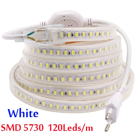 5730 120leds white 240 светодиодный s/m Светодиодные ленты SMD 5730 2835 5050 5630 220V 240V Водонепроницаемый светодиодный лента веревка светильник RGB теплый белый украшения дома светильник ing - Испускаемый цвет: 5730 120leds white