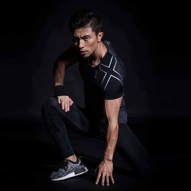 Компрессионные Рубашки Мужские Элитные футболки с коротким рукавом фитнес 2017
