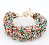 2015 new bohemian style colourful handmade mini beads bracelets bangles layer chunky new women bracelet gift