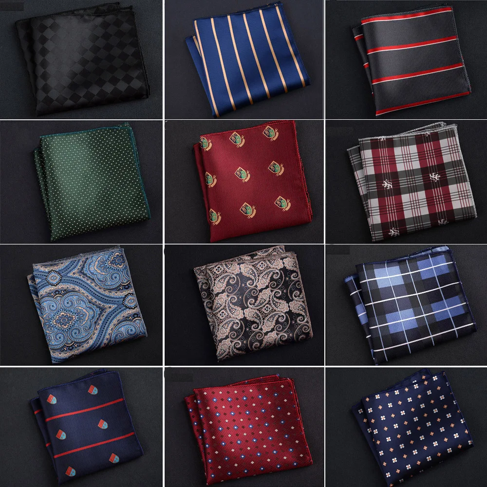 

Luxury Men's Handkerchief Polka Dot Striped Floral Printed Hankies Polyester Hanky Business Pocket Square Chest Towel 23*23CM 2