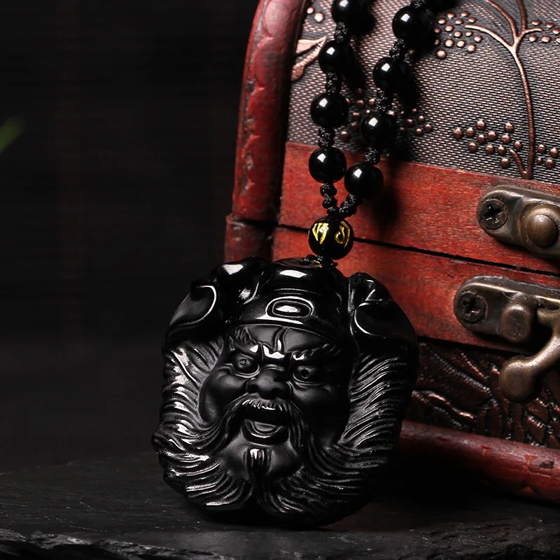 Drop Shipping Men's Necklace Pendant Natural Obsidian Zhongkui Gift for Men Women Fine Jades Stone Jewerlry | Украшения и