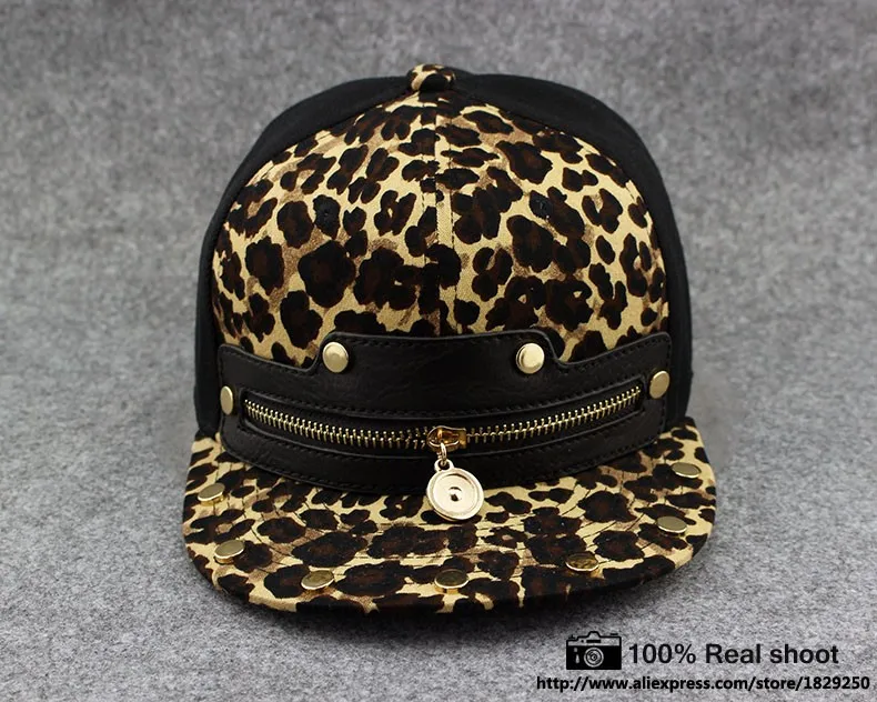 Мужская хип-хоп мода Кепка леопардовая печать на молнии Заказные Snapback шляпы дешевые летние уличные шляпы Swag бейсбольная кепка Casquette
