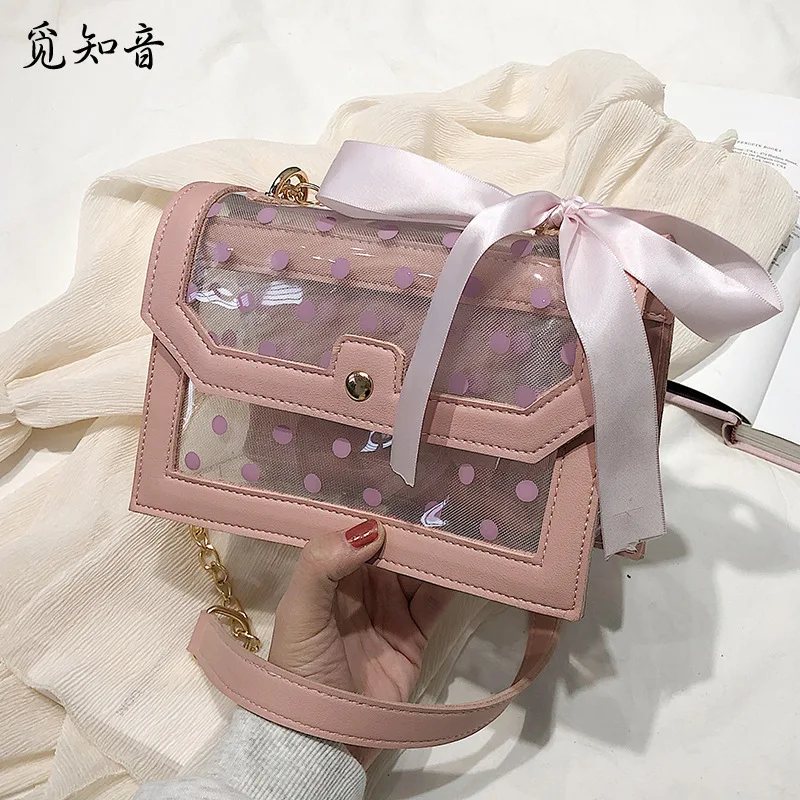 Стиль Горячая 2019 пляжные прозрачные декорации с лентой мешок ясно горошек Crossbody