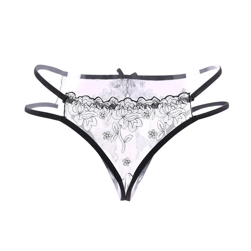 Нижнее белье женское прозрачные кружевные стринги с вышивкой|lace transparent