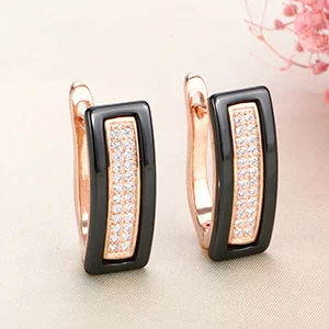 Black Rose Gold Новые серьги-гвоздики u-образной формы для женщин, ювелирные изделия для ушей, черные, белые настоящие натуральные керамические серьги аксессуары для свадьбы, помолвки - Окраска металла: Black Rose Gold