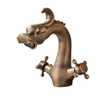 Кран для горячей и холодной воды бассейна кран античная латунь Ванная комната кран с двойной ручкой Дракон умывальник для туалета смесители на бортике одно отверстие