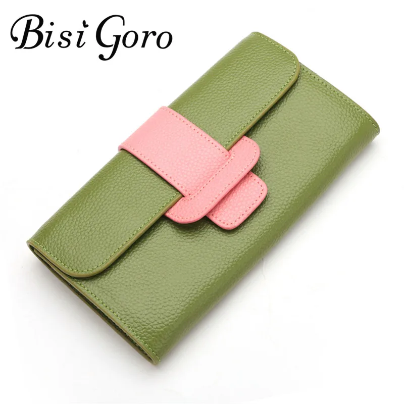 Bisi Goro кошелек из воловьей кожи для женщин длинный тонкий женский Магнитный клатч с пряжкой в стиле пэчворк держатель для карт Карманный Кошелек женский кошелек