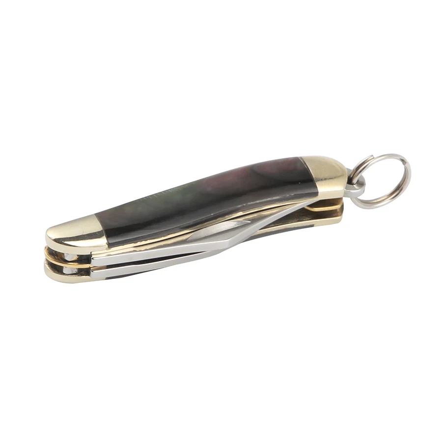 

Mini Double Blade 440 Steel Folding Knife Pocket Knife Camping Survival Knife Abalone Shell Handle Weight of 9g
