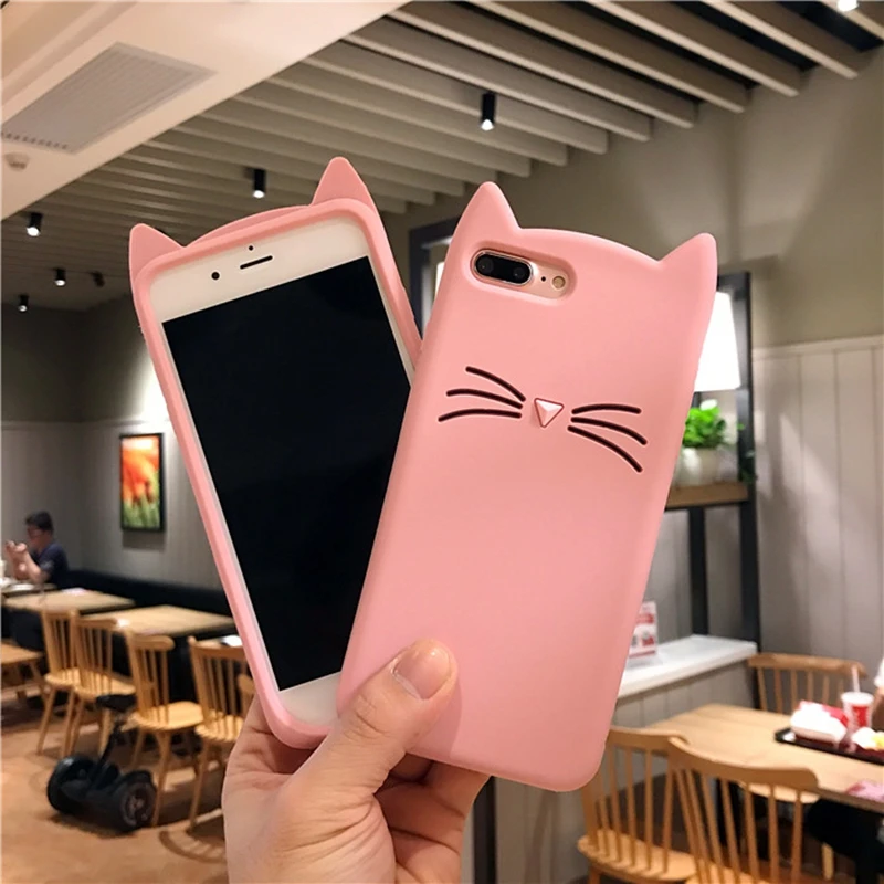 Розовый бородой Кошка мягкий силиконовый чехол для iPhone X 8 7 6 S плюс 5 5S SE Samsung galaxy S3 S4