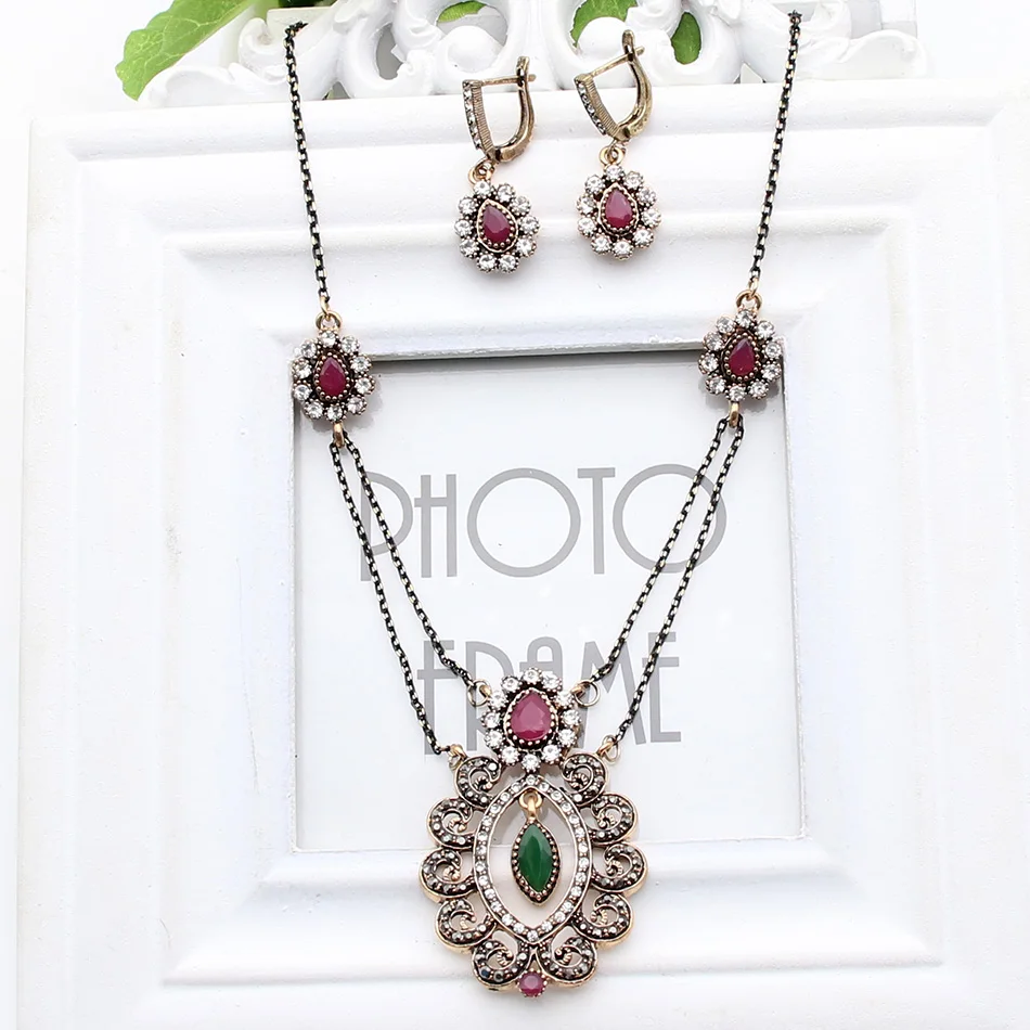 Специальный дизайн марокканский цветок лилии ювелирные наборы Зеленые капли