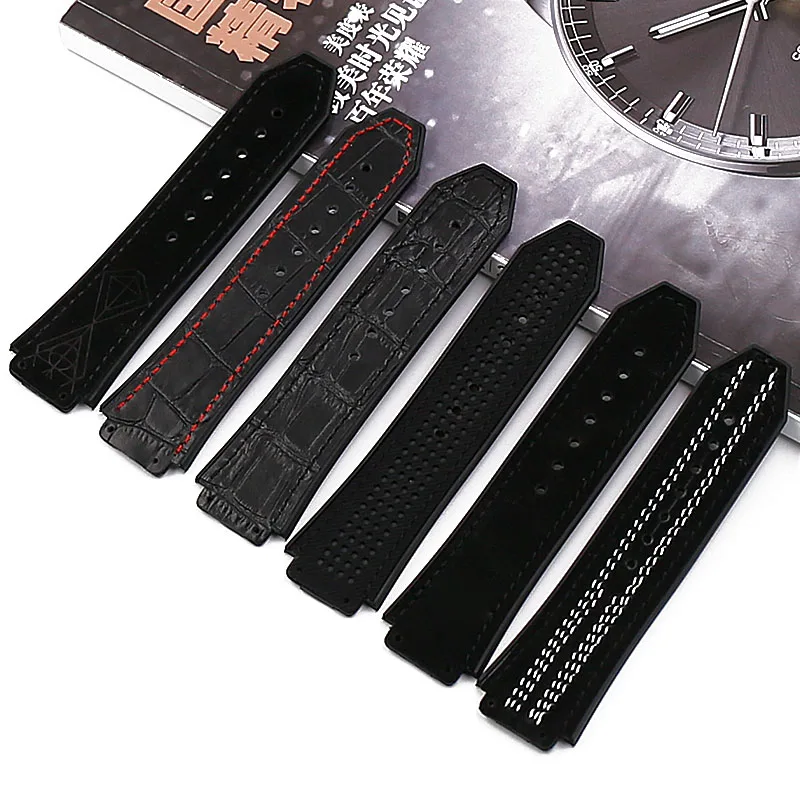 Leather strap watch accessories sports waterproof rubber strap female 19mmx25mm for HUBLOT big bang series men watch band