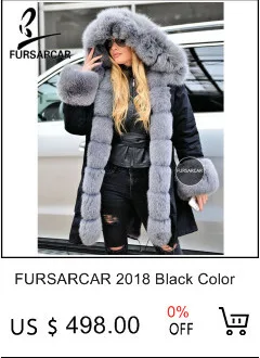 FURSARCAR свободный серый свитер с большой натуральная черно-бурая лиса мех осень зима мода пальто натуральный мех длинный кардиган