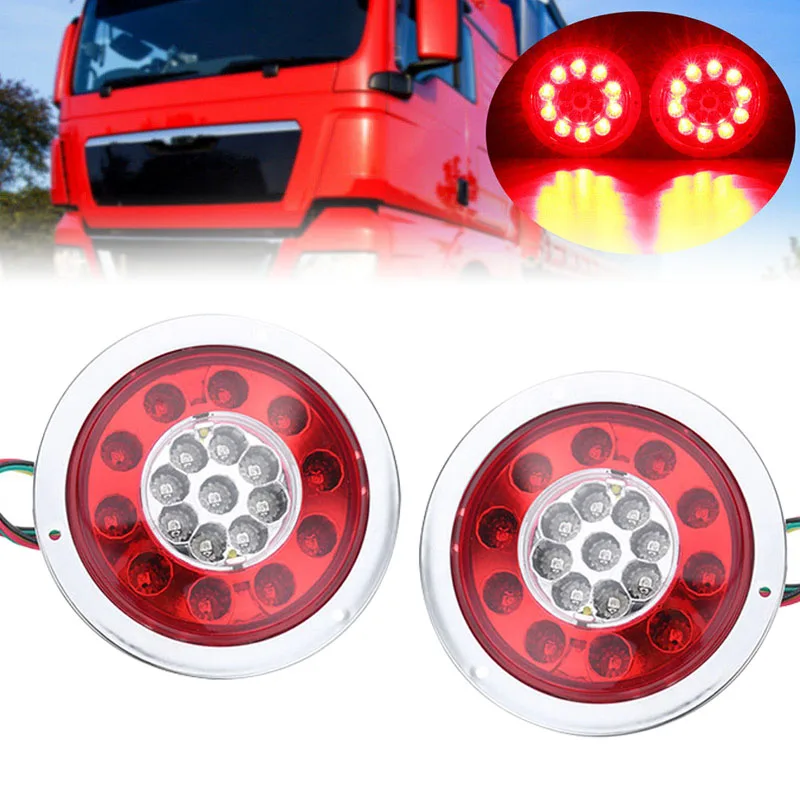 

JX-LCLYL 2pcs Round 19LED Truck Trailer Lorry Stop Turn Tail Brake Light Side Marker