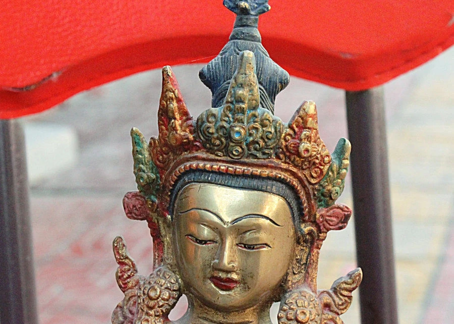 10&quot Tibet Bronze Gilt Inlay Turquoise Vajrasattva Bodhisattva God Budha Statue | Дом и сад