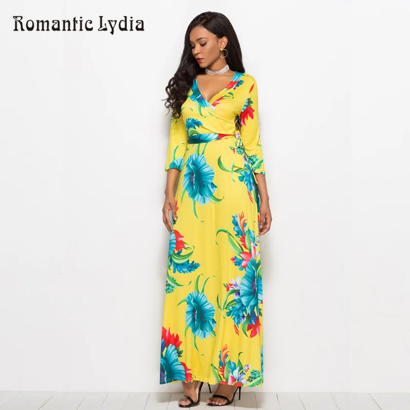 Женское Свободное длинное платье в стиле бохо осеннее с цветочным принтом