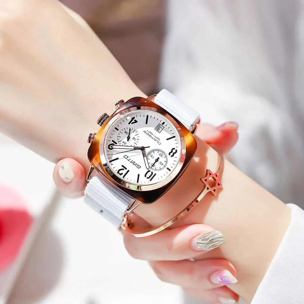 

Creative Quartz Gold Women Watches Calendar Casual Nylon Strap Luxury Lady Watch Sport Female Clock Waterproof relogio feminino