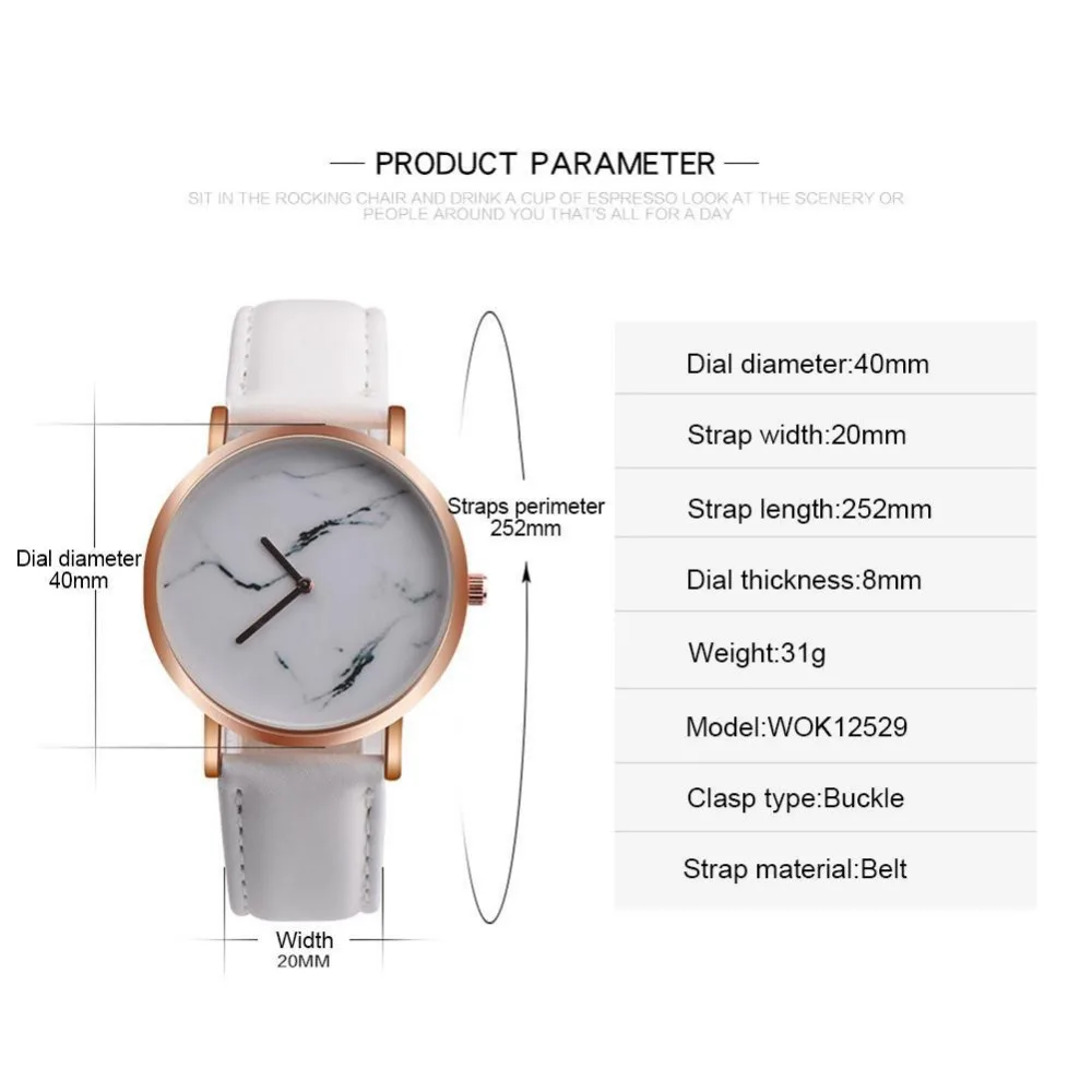 Модные элегантные дамские чернил Часы кожаные женские Мрамор Стиль кварцевые