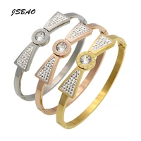 jsbao new arrivals fashion jewlery women trendy stainless steel crystal bowknot bracelets for women fashion bangle