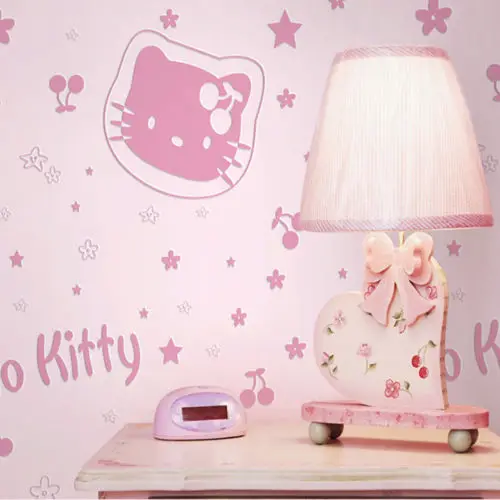 Q QIHANG Kids Room Princess Kitty Cat Pattern Style Non-woven Wallpaper Pink 0.53m*10m=5.3m2 | Обустройство дома