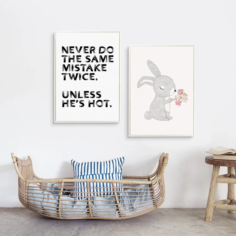 Cute Nordic Rabbit Inspirational Phrases A4 Canvas Art Painting Print Picture Poster Children Room Wall Decorations Home Decor | Дом и сад