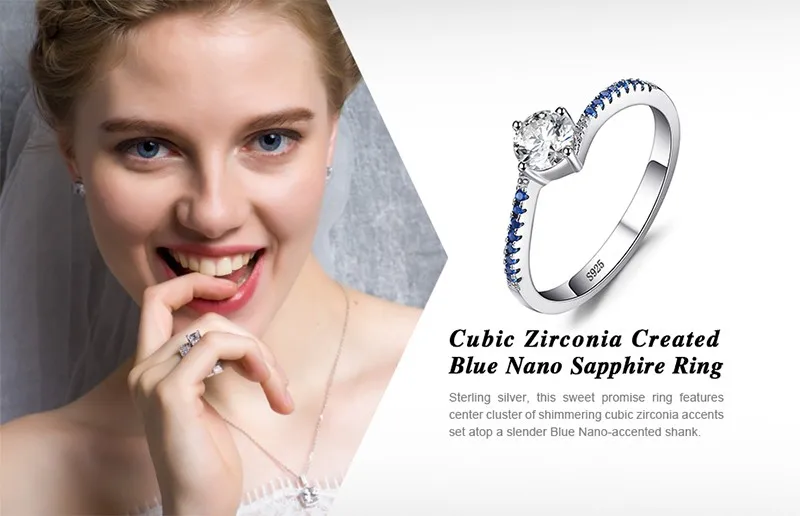 JewelryPalace Круглый 0.7ct Цирконий Создал Синий Nano Сапфир Годовщина Обещание Обручальное Кольцо Стерлингового Серебра 925 Кольцо