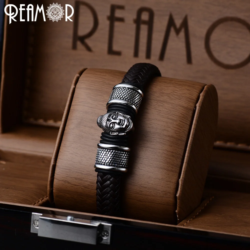 REAMOR 316L браслеты из нержавеющей стали Таиланд буддийская культура браслет