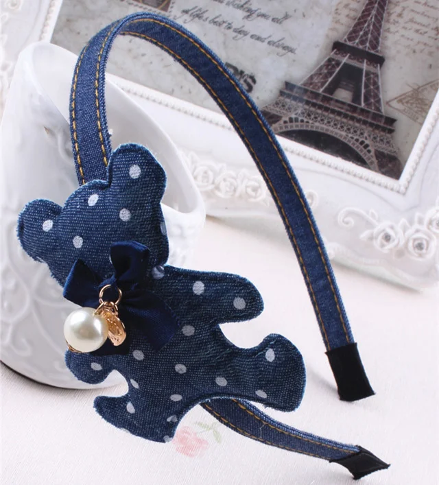 Джинсовый обруч для волос в горошек с изображением животных повязка на голову