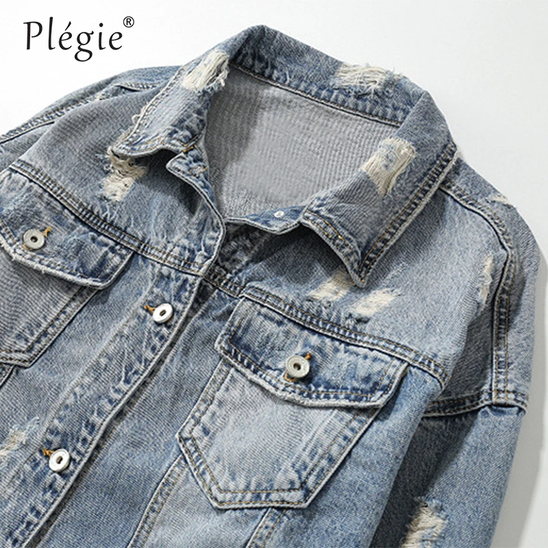 Plegie Мужская джинсовая куртка в стиле хип хоп винтажная Лоскутная джинсы с
