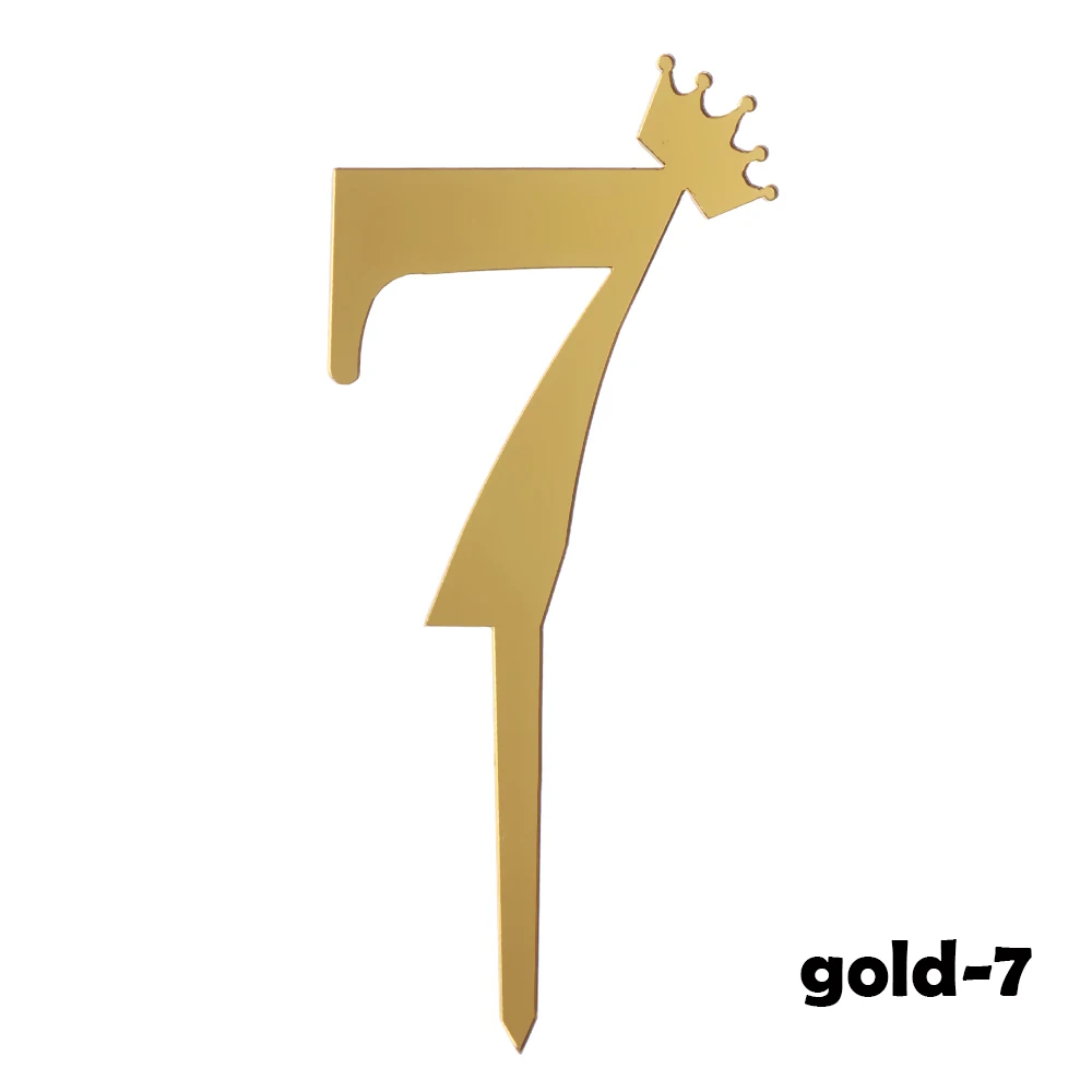 Gold 7 10 шт. Золотое серебряное число на день рождения торт Топпер акриловые золотистого цвета для маленьких детей для дня рождения, свадьбы, годовщины вечерние украшения - Цвет: Gold 7