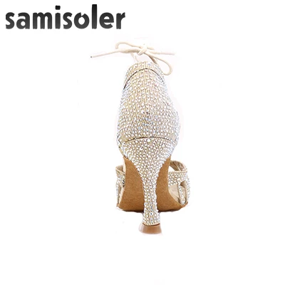 Обувь для латиноамериканских танцев; zapatos de baile latino mujer; блестящая бронзовая кожа; черный атлас; женские туфли для сальсы; вечерние туфли для бальных танцев - Цвет: picture heel 7.5cm