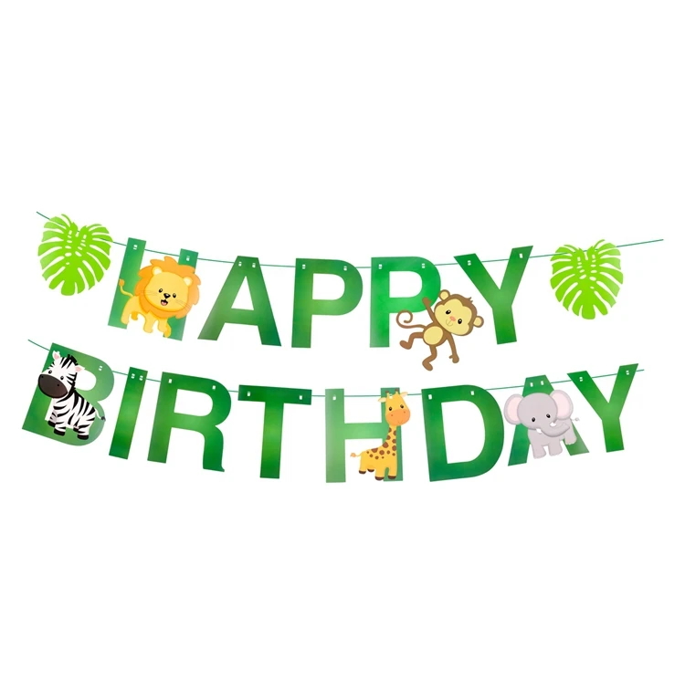 Animal Paper Banner HUIRAN сафари животные бумажный баннер с днем рождения Дети День Рождения Декор джунгли вечерние украшения зеленый слон Зебра - Цвет: Animal Paper Banner