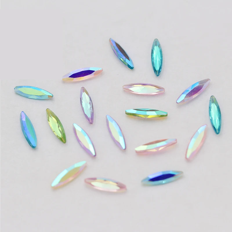 50 шт./упак. Crystal AB Блеск 3D Стразы для ногтей Navette конский глаз без горячей фиксации