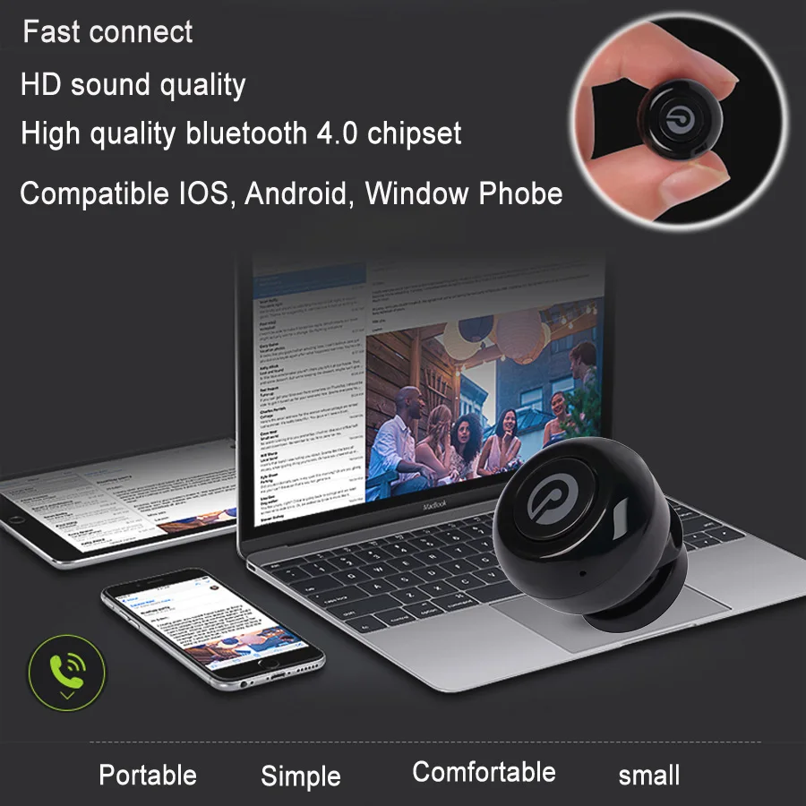Беспроводная мини-гарнитура NEWNO Bluetooth-наушники с микрофоном | Электроника