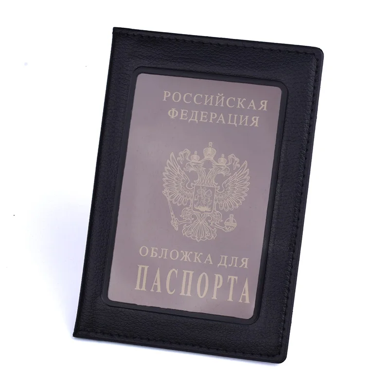 black Из искусственной кожи тонкая русская заграничного паспорта Обложка чехол с отделением для кредитных держатель для карт Защитная крышка для России Испания США Франция - Цвет: black