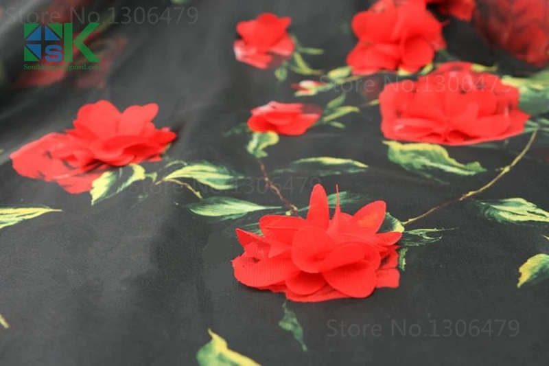 New 2016 SK Lace Fabric Art summer black white three-dimensional embroidery flower 130cm chiffon lace dress clothing d |