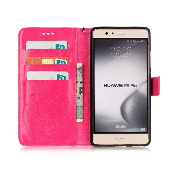 Высокое Качество 3D Рельеф Бабочка Флип Кожаный Чехол Для Huawei Ascend P9 Плюс 5.5 inch С