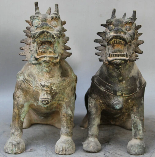 JP S0524 14 &quotСтарый Китайский Бронзовый животных Kylin изгнать Чи-лин Qilin скульптура