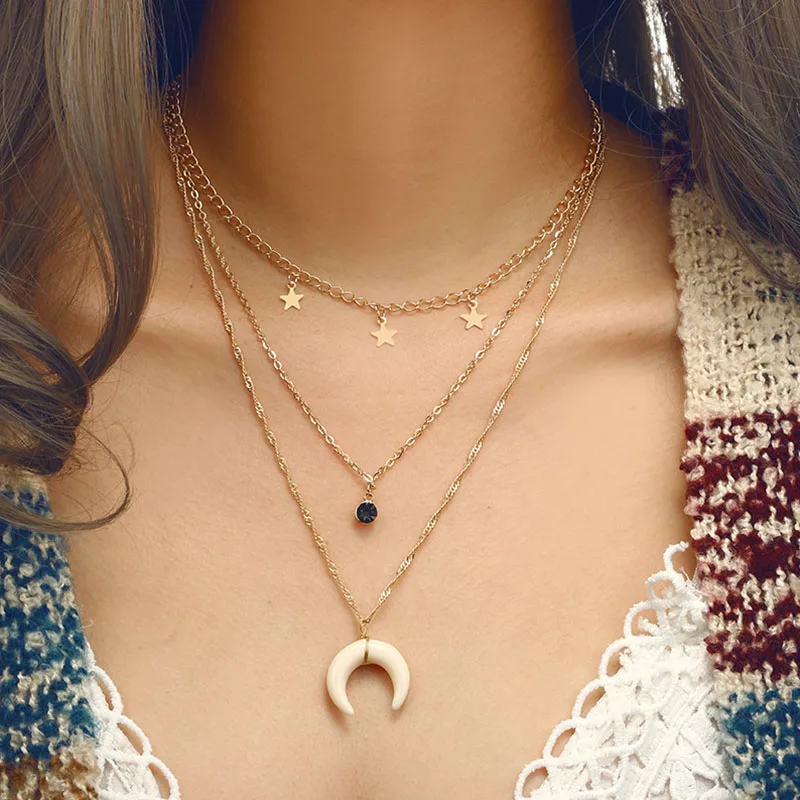 Женское многослойное ожерелье в этническом стиле винтажное длинное из металла с